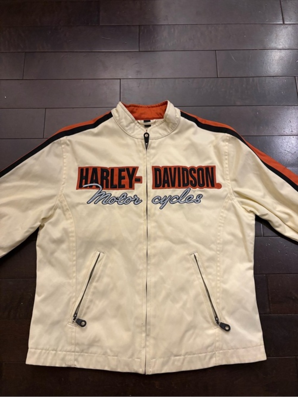 Harley-Davidson Cream Jacket with Orange and Black Racing Stripes